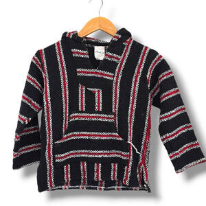 Frank's Textiles Youth Striped Boho Drug Rug Woven Hoodie Black Red‎ Size Small